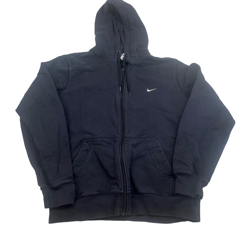 Nike Mens Full Zip Hoodie Navy Blue Embroidered Swoosh Fleece Large L